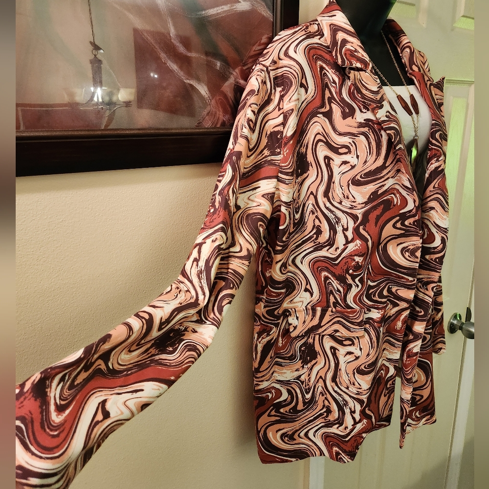 New Marble Design Open Front Plus Size Blazer Jac… - image 5